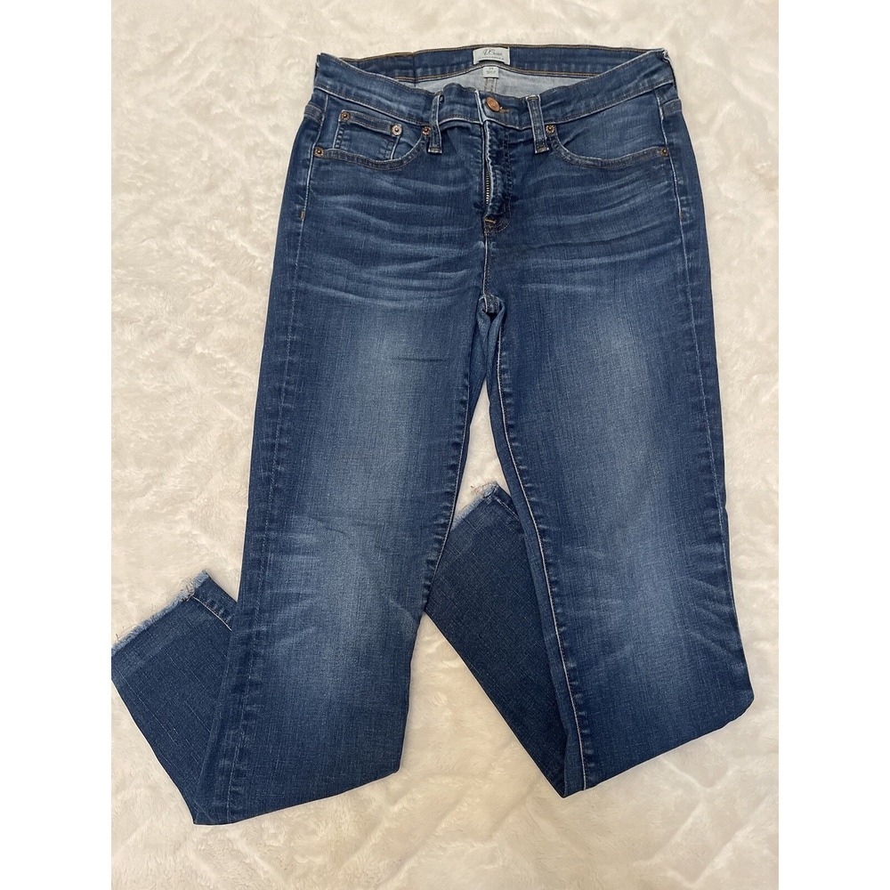 J Crew Women's Size 29 Toothpick Mid Rise Ankle Stretch Blue Jeans Fray Hem